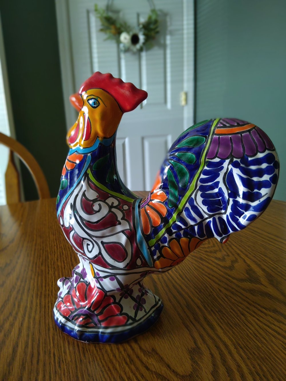 Talavera Mexican Folk Art Colorful Ceramic Rooster Figurine - Multicolor